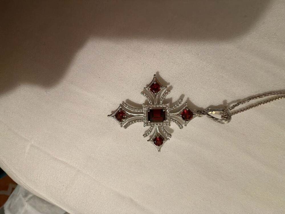 Judith Ripka Sterling Silver Garnet Cross Enhancer Necklace 3.50 Cttw